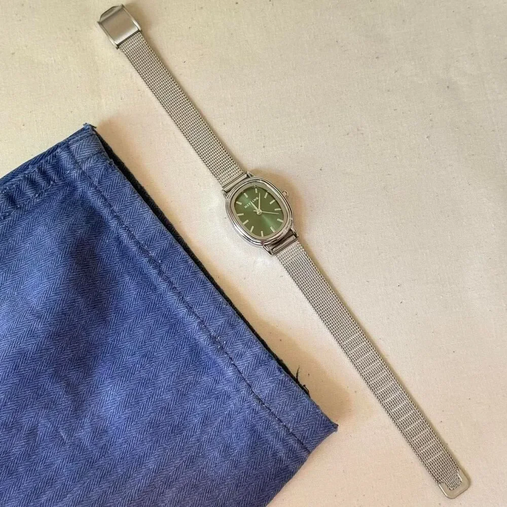 y2k silver round green dial stainless steel quartz luxury watch